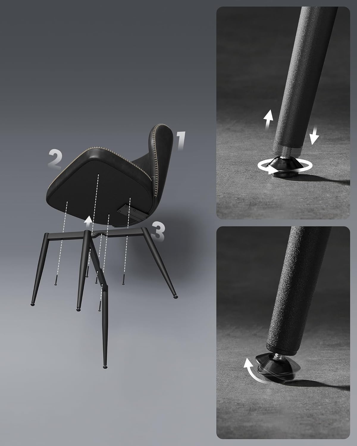 VASAGLE Set 2 scaune living EKHO, tapiterie piele ecologica cu cusaturi, 52x55x79 cm, negru - imagine 3