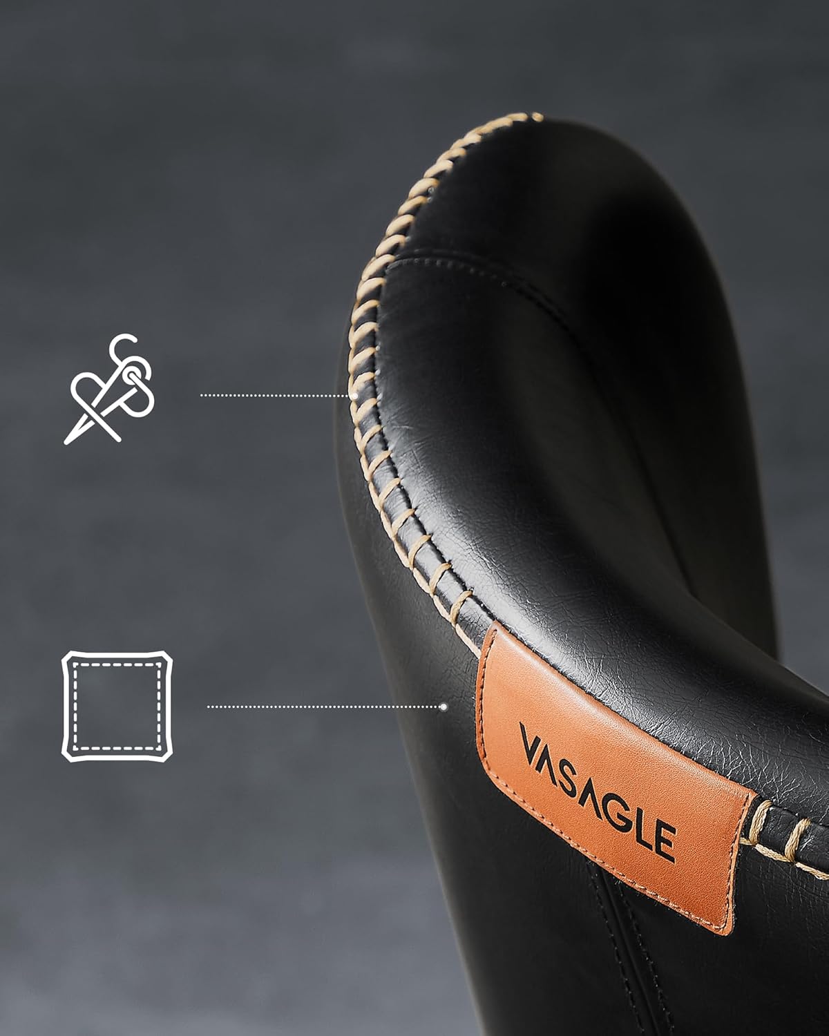 VASAGLE Set 2 scaune living EKHO, tapiterie piele ecologica cu cusaturi, 52x55x79 cm, negru - imagine 5