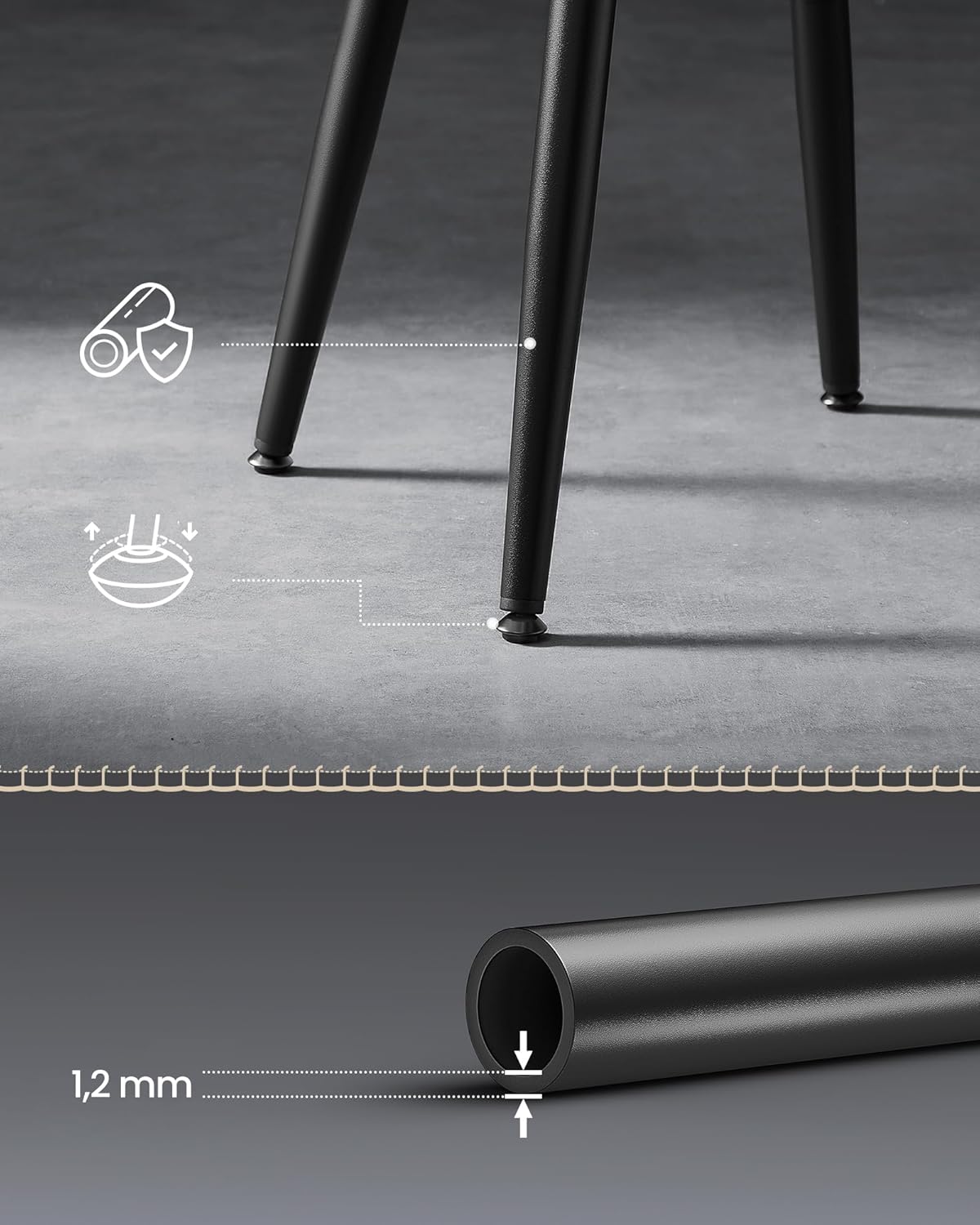 VASAGLE Set 2 scaune living EKHO, tapiterie piele ecologica cu cusaturi, 52x55x79 cm, negru - imagine 6