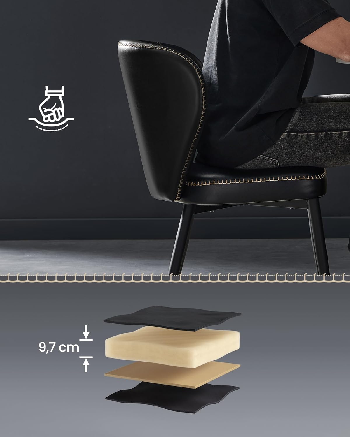 VASAGLE Set 2 scaune living EKHO, tapiterie piele ecologica cu cusaturi, 52x55x79 cm, negru - imagine 7