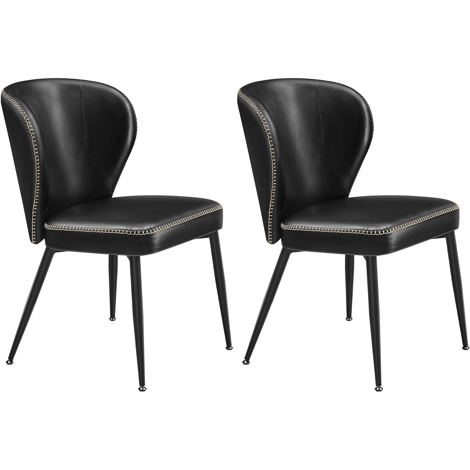 VASAGLE Set 2 scaune living EKHO, tapiterie piele ecologica cu cusaturi, 52x55x79 cm, negru