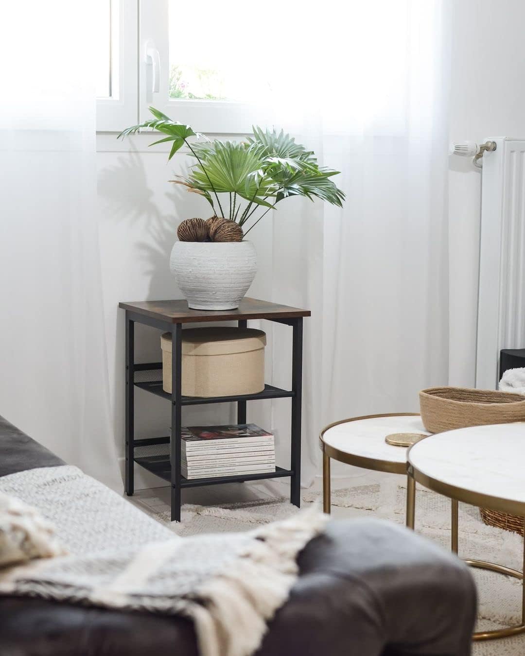 VASAGLE Noptiera cu cadru metalic, blat MDF, rafturi reglabile, 40x40x50cm, maro rustic - imagine 2