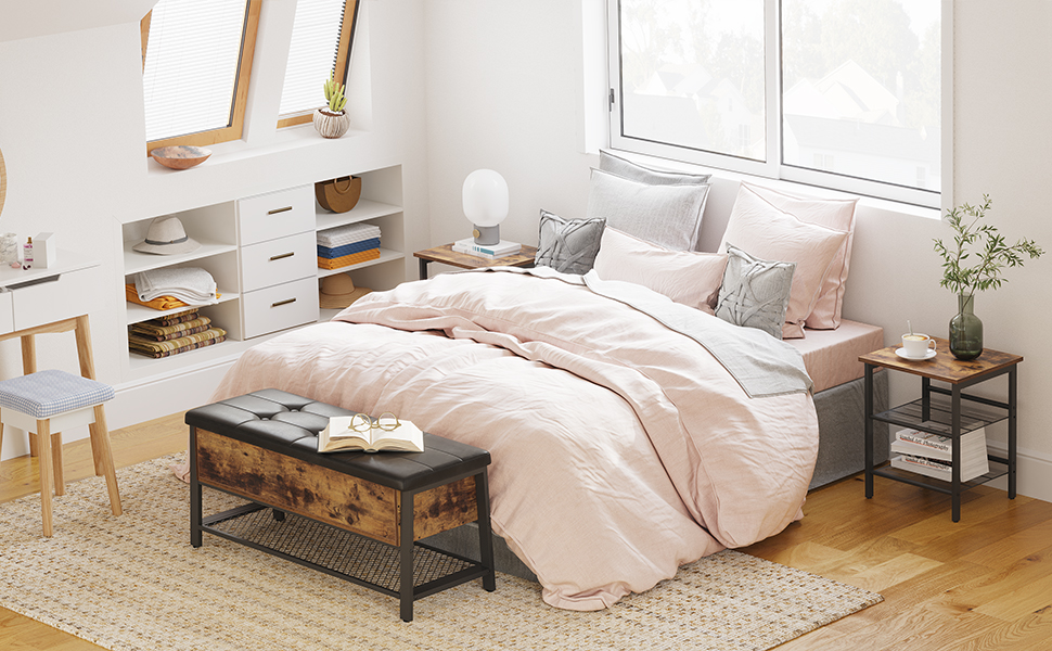 VASAGLE Noptiera cu cadru metalic, blat MDF, rafturi reglabile, 40x40x50cm, maro rustic - imagine 11