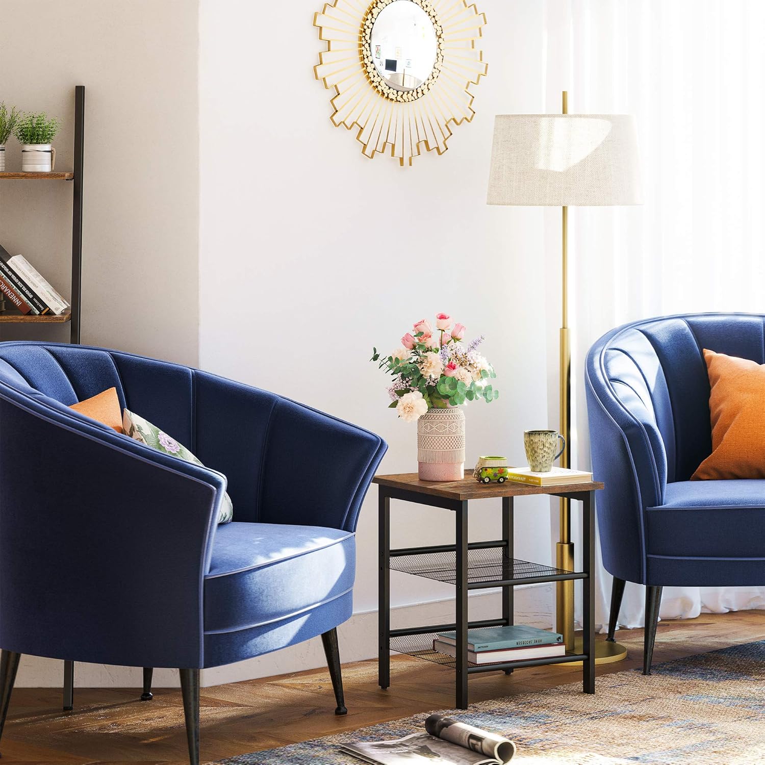 VASAGLE Noptiera cu cadru metalic, blat MDF, rafturi reglabile, 40x40x50cm, maro rustic - imagine 6