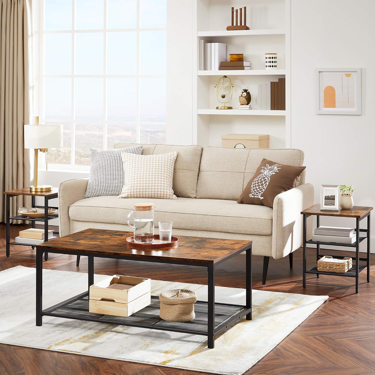 VASAGLE Noptiera cu cadru metalic, blat MDF, rafturi reglabile, 40x40x50cm, maro rustic - imagine 7