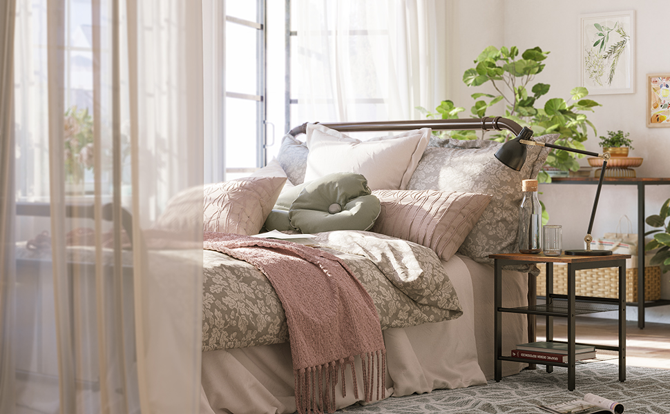 VASAGLE Noptiera cu cadru metalic, blat MDF, rafturi reglabile, 40x40x50cm, maro rustic - imagine 10