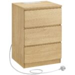 VASAGLE Noptiera Kailyn cu prize si USB integrate, 3 sertare, PAL, 40x35x59 cm, natur
