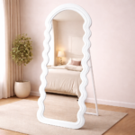 SONGMICS Oglinda de podea ondulata 160x50 cm, rama MDF cu suport, alb