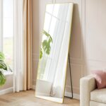 SONGMICS Oglinda podea 160x50 cm, sticla securizata, cadru aluminiu, auriu