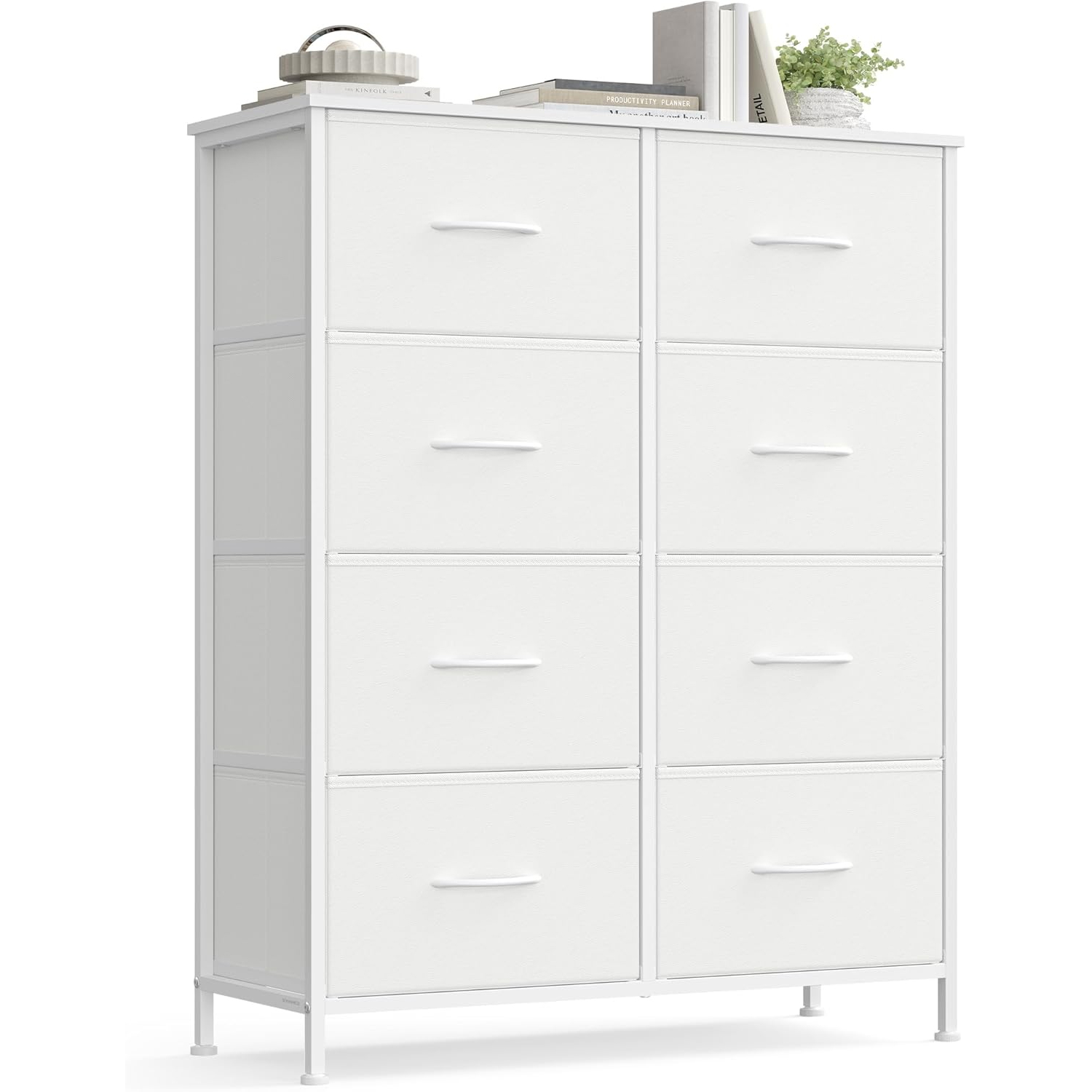 SONGMICS Comoda cu 8 sertare textile cu structura MDF, cadru metalic, stil minimalist, 77x30x95 cm, alb - imagine 7