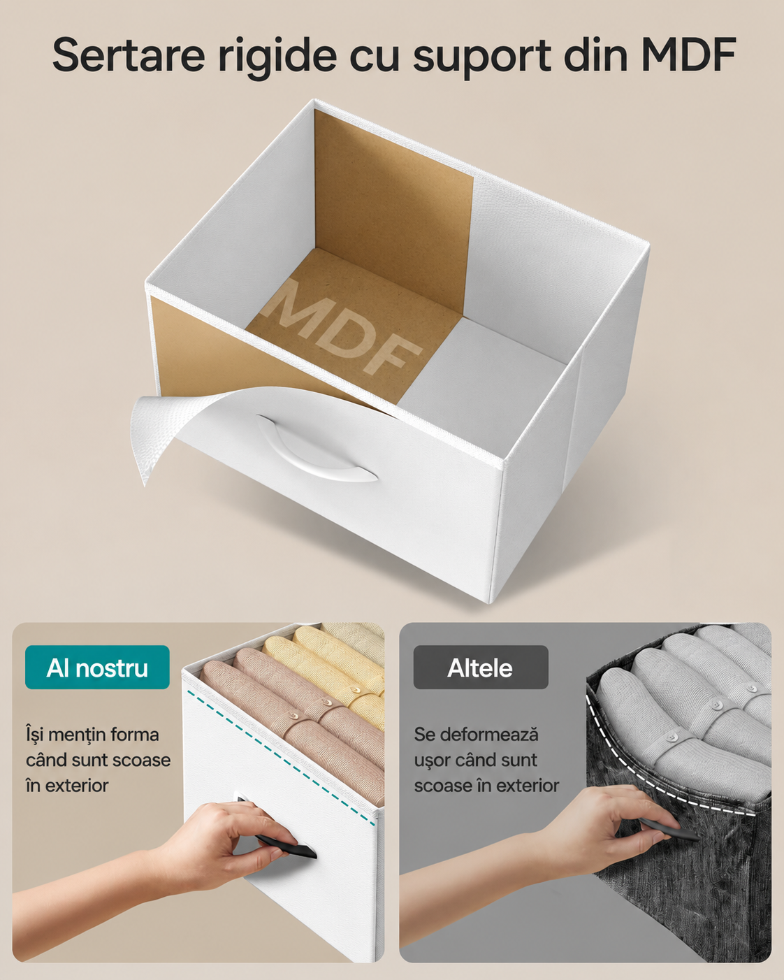 SONGMICS Comoda cu 8 sertare textile cu structura MDF, cadru metalic, stil minimalist, 77x30x95 cm, alb - imagine 6