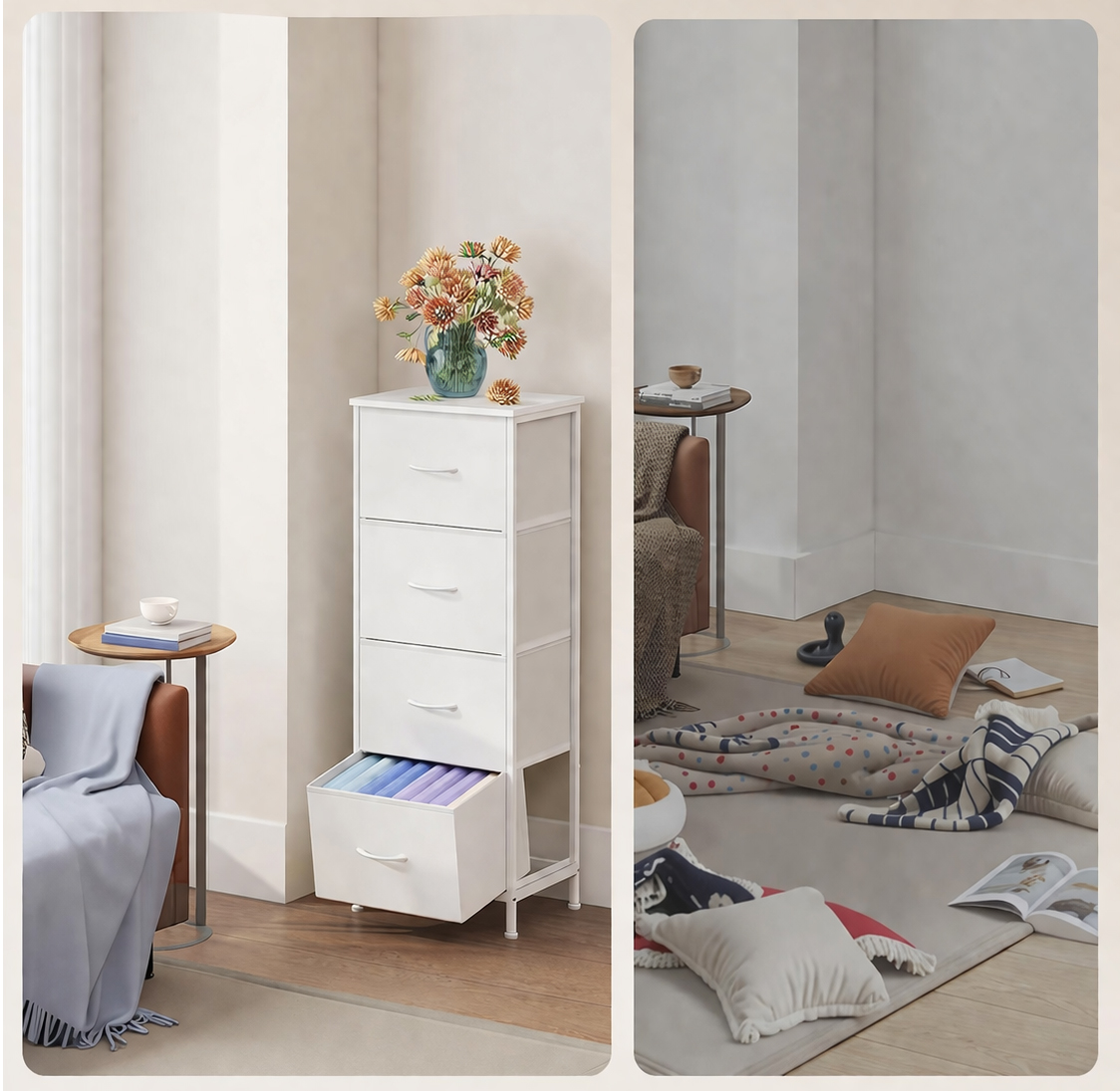 SONGMICS Comoda cu 4 sertare textile, cadru metalic si blat MDF, 40x30x95 cm, alb - imagine 2