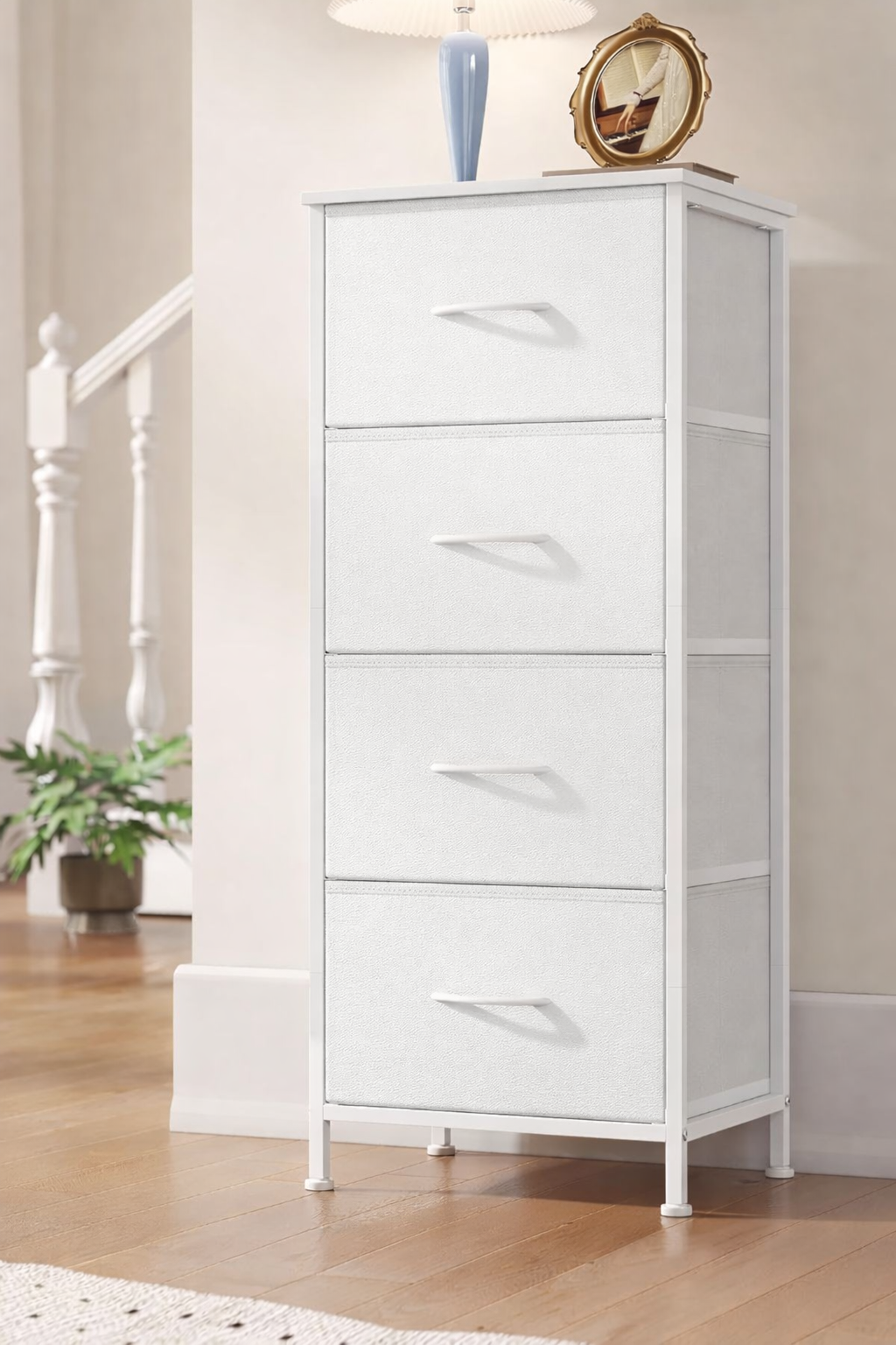 SONGMICS Comoda cu 4 sertare textile, cadru metalic si blat MDF, 40x30x95 cm, alb - imagine 5