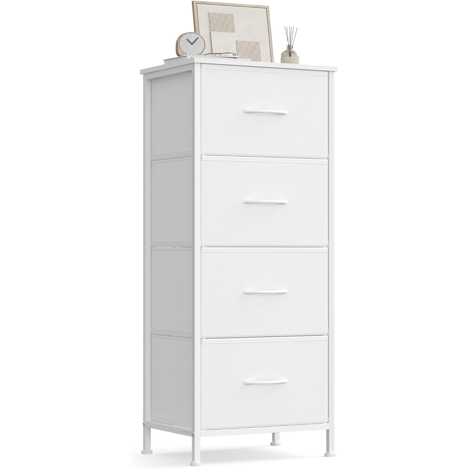 SONGMICS Comoda cu 4 sertare textile, cadru metalic si blat MDF, 40x30x95 cm, alb - imagine 8