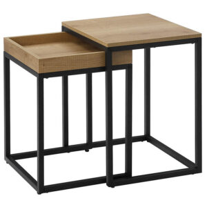 VASAGLE Set 2 masute de cafea suprapozabile, blat din PAL si cadru metalic, 55x40x45 cm, maro natur