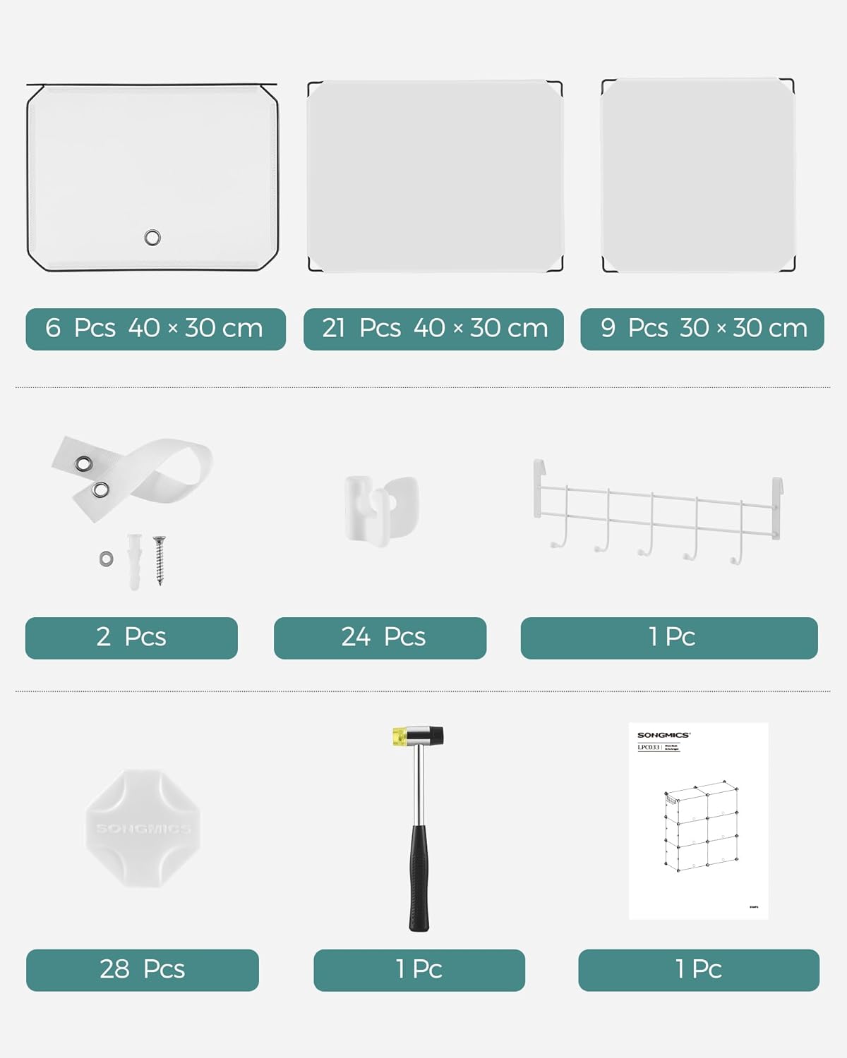 SONGMICS Dulap pantofi modular 6 compartimente, cu usi si cadru metalic, organizator incaltaminte, 32x124x94 cm, alb - imagine 2