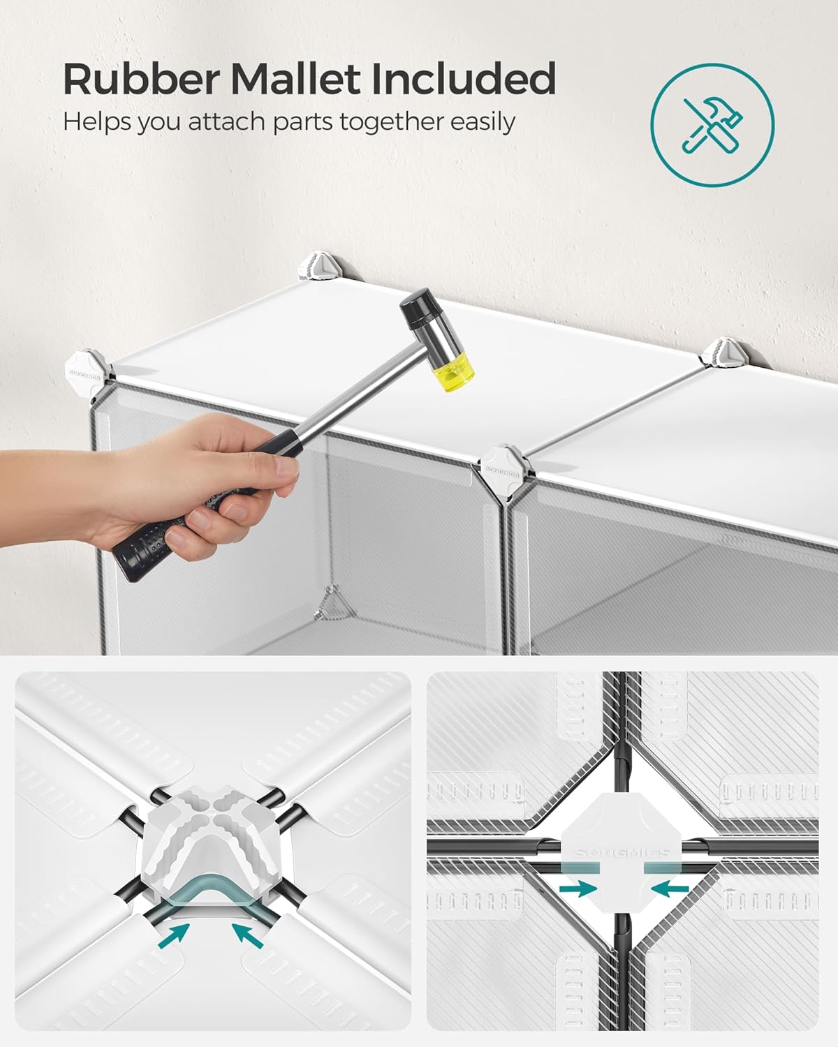 SONGMICS Dulap pantofi modular 6 compartimente, cu usi si cadru metalic, organizator incaltaminte, 32x124x94 cm, alb - imagine 5