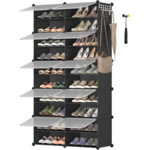 SONGMICS Dulap modular pantofi cu 10 compartimente, cu usi transparente, 83x32x156 cm, negru