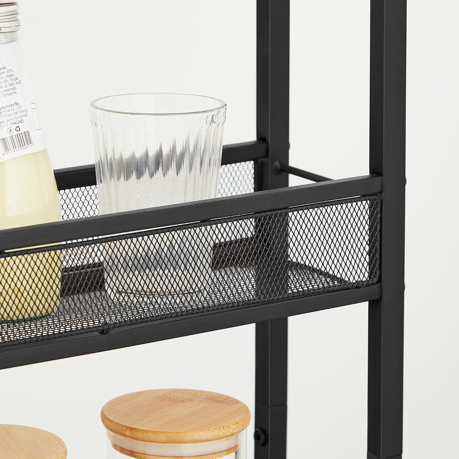 VASAGLE Carucior de bucatarie ingust cu roti, 4 niveluri, cadru metalic, 13x47x77 cm, maro rustic - imagine 5