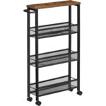 VASAGLE Carucior de bucatarie ingust cu roti, 4 niveluri, cadru metalic, 13x47x77 cm, maro rustic