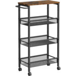 VASAGLE Carucior de bucatarie ingust cu roti, 4 niveluri, cadru metalic, 22x46x77 cm, maro rustic