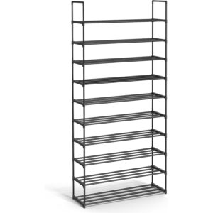 SONGMICS Raft de depozitare pantofi pe 10 niveluri, design slim, cadru metalic, 94x30x206 cm, negru