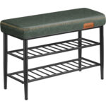 VASAGLE Banca pentru pantofi EKHO cu spatiu depozitare, sezut tapitat PU cu cusaturi, 80x30x50 cm, verde