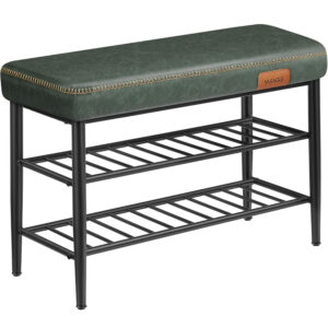 VASAGLE Banca pentru pantofi EKHO cu spatiu depozitare, sezut tapitat PU cu cusaturi, 80x30x50 cm, verde