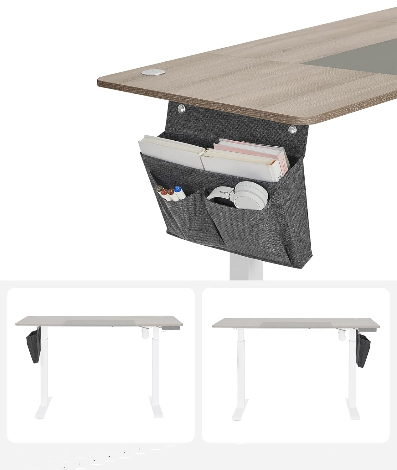 SONGMICS Birou cu reglaj electric pe inaltime, memorie cu 4 inaltimi, 60x140x(72-120)cm, gri stejar - imagine 4