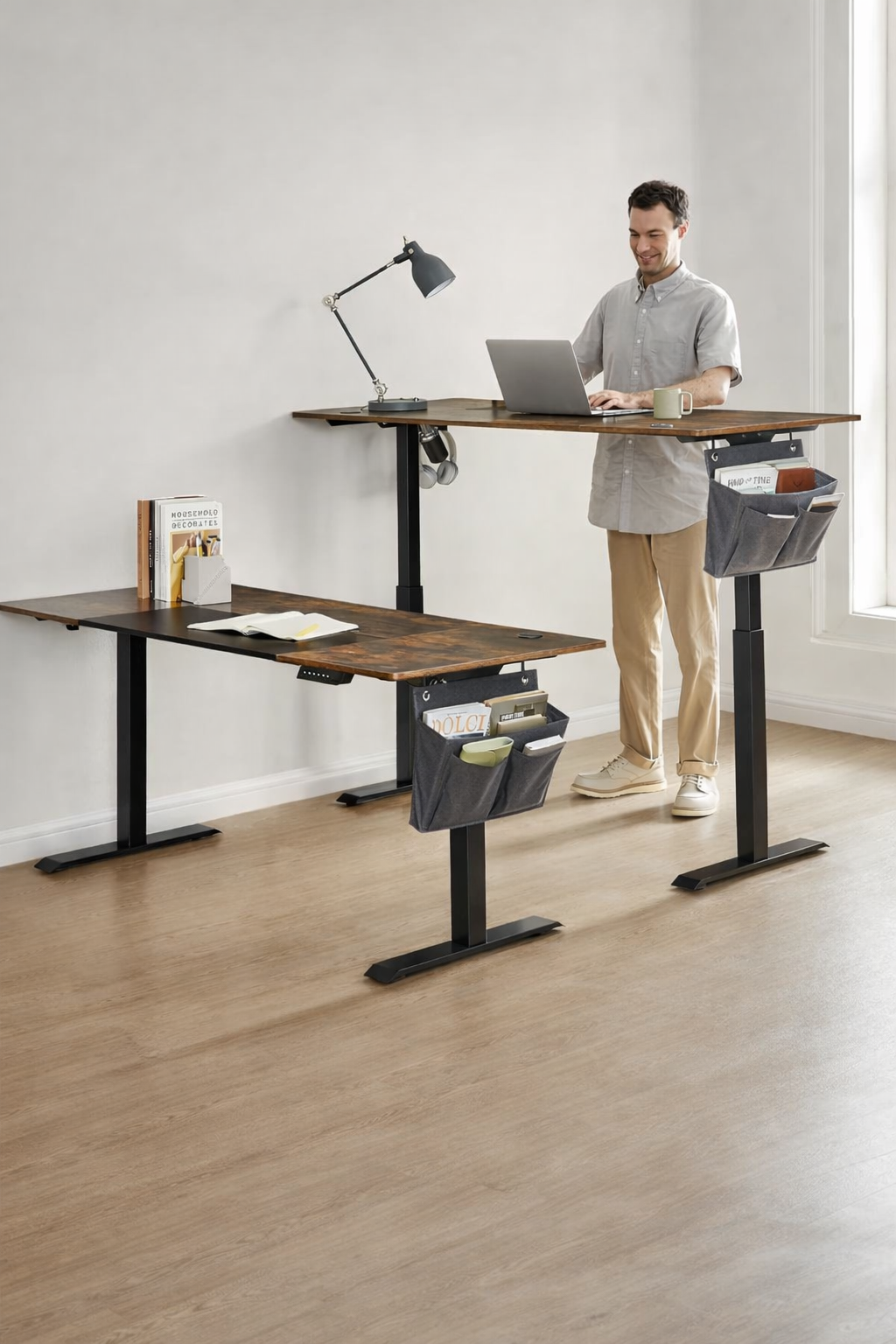 SONGMICS Birou reglabil electric pe inaltime, cadru metalic, blat lemn compozit, 160x70x120 cm, maro rustic - imagine 5