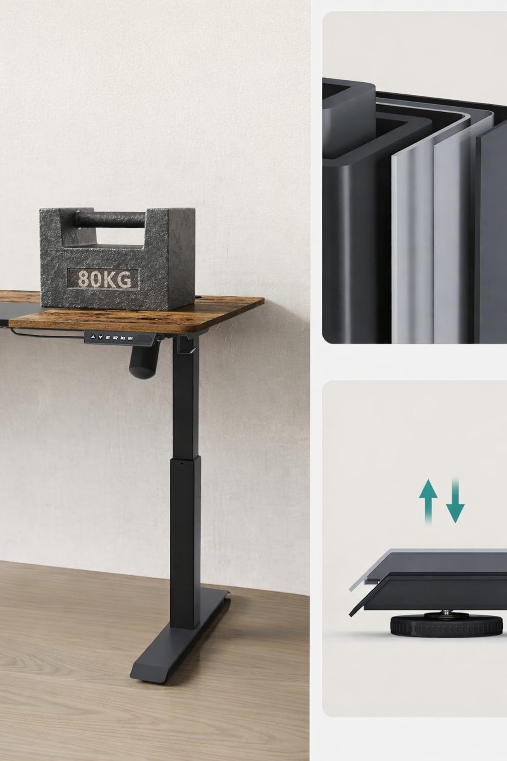 SONGMICS Birou reglabil electric pe inaltime, cadru metalic, blat lemn compozit, 160x70x120 cm, maro rustic - imagine 7