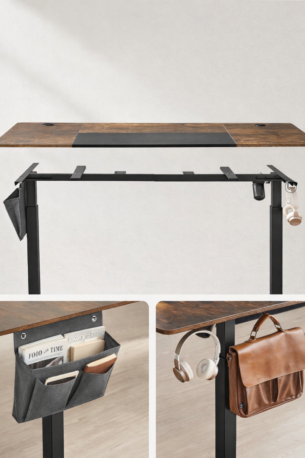 SONGMICS Birou reglabil electric pe inaltime, cadru metalic, blat lemn compozit, 160x70x120 cm, maro rustic - imagine 8