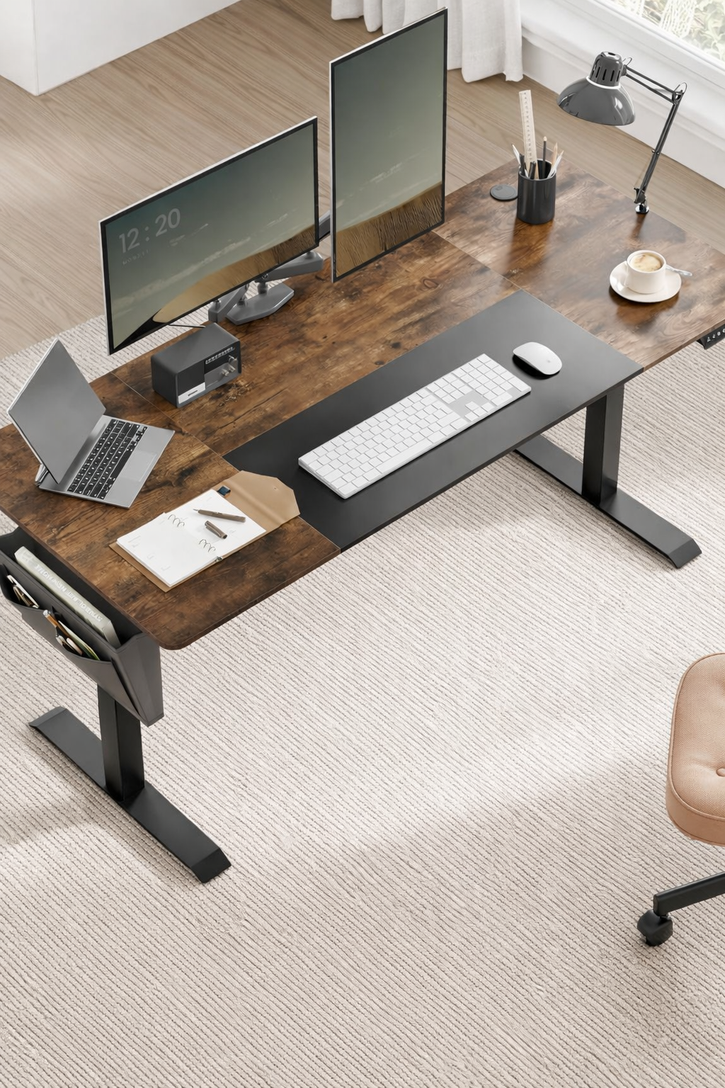 SONGMICS Birou reglabil electric pe inaltime, cadru metalic, blat lemn compozit, 160x70x120 cm, maro rustic - imagine 9