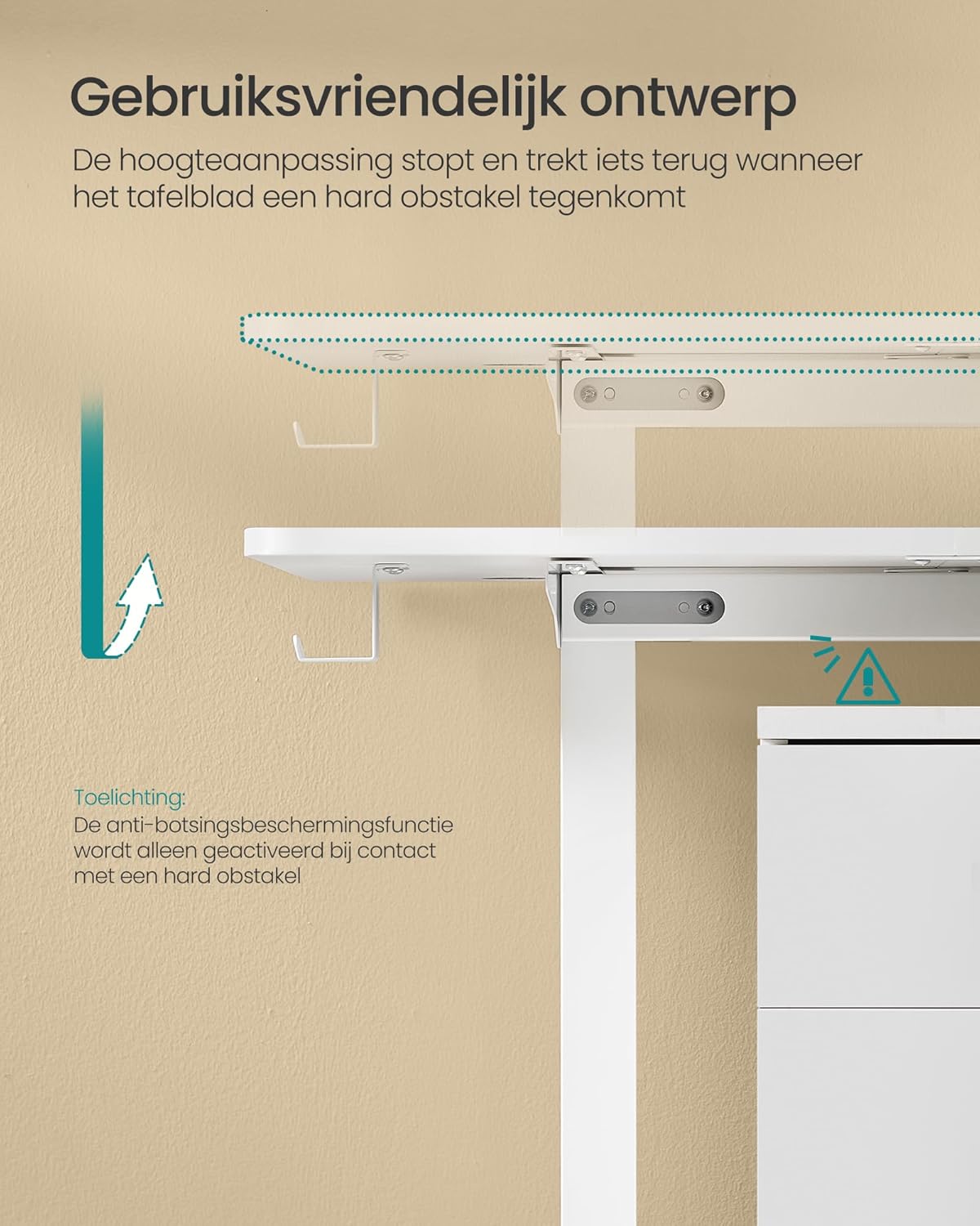SONGMICS Birou electric reglabil pe inaltime, 120x60x(72-120) cm, memorie 4 pozitii, USB-C, cadru metalic, alb - imagine 2