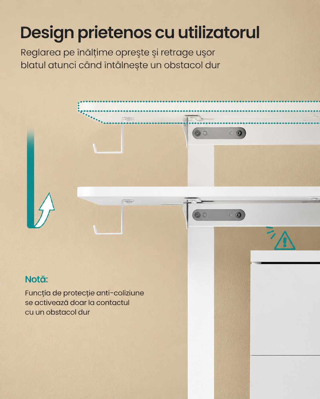 SONGMICS Birou electric reglabil pe inaltime, 120x60x(72-120) cm, memorie 4 pozitii, USB-C, cadru metalic, alb - imagine 8