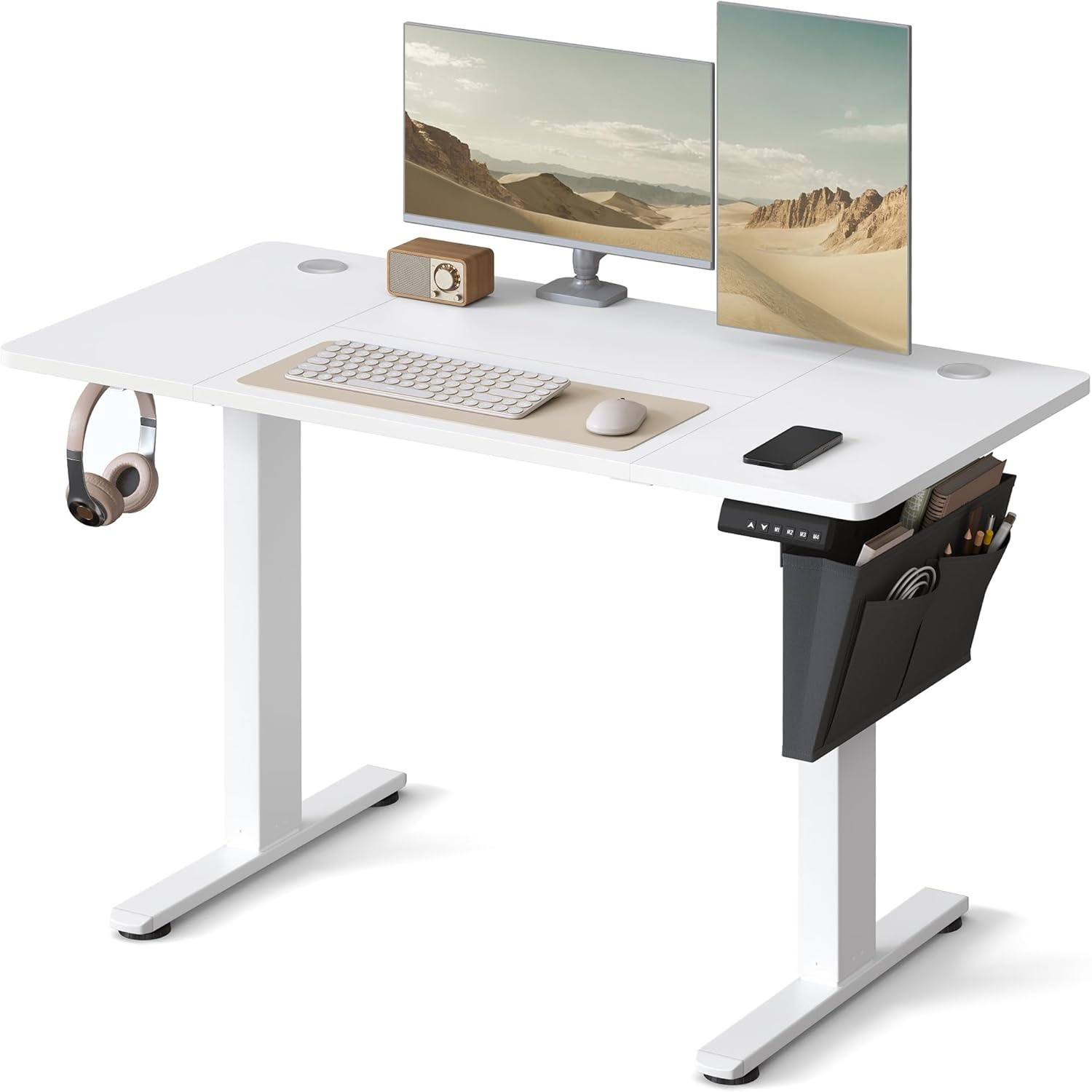 SONGMICS Birou electric reglabil pe inaltime, 120x60x(72-120) cm, memorie 4 pozitii, USB-C, cadru metalic, alb - imagine 9