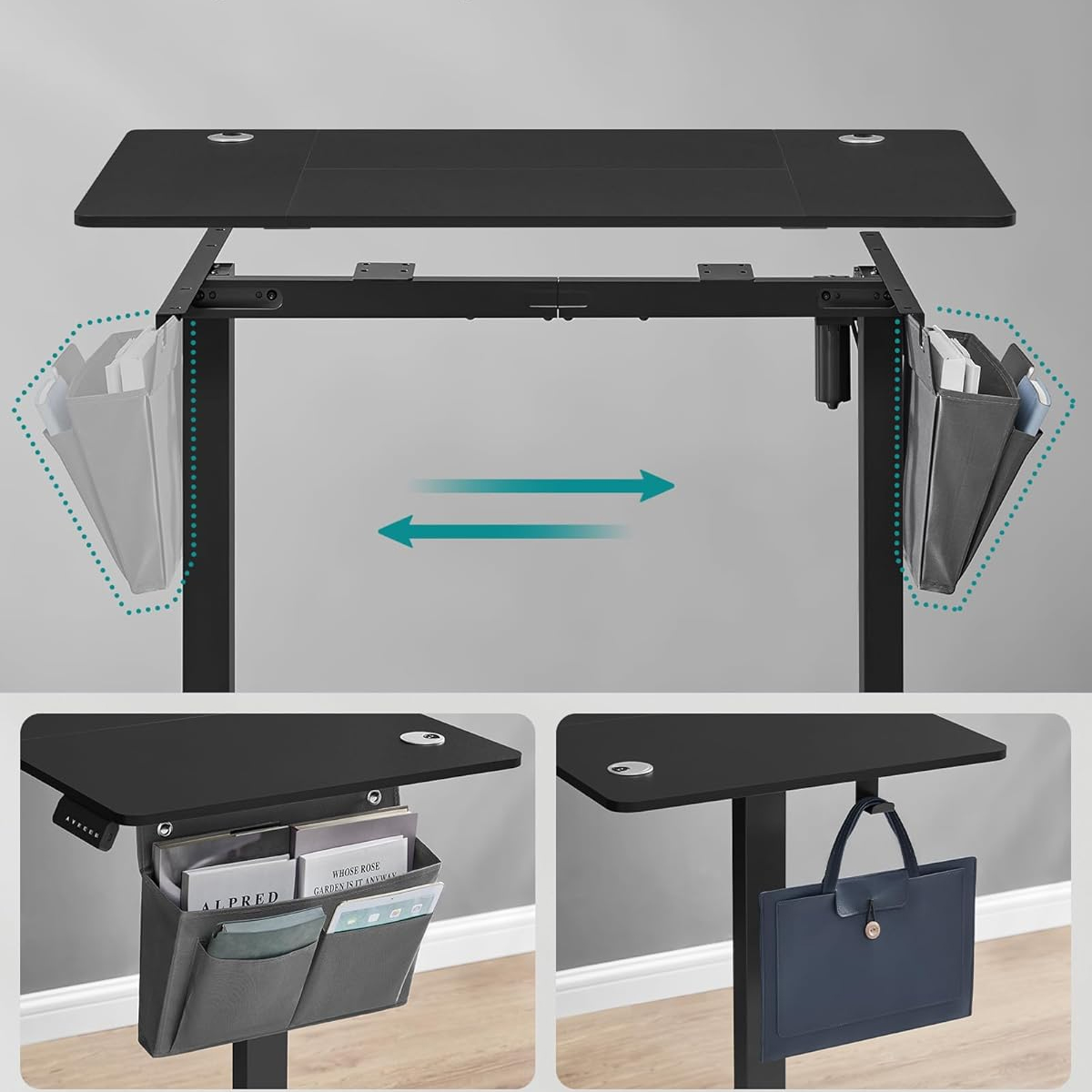 SONGMICS Birou reglabil electric, inaltime ajustabila 72-120 cm, cadru otel, blat PAL 140x60 cm, functie memorie 4 pozitii, negru - imagine 5