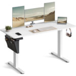 SONGMICS Birou reglabil electric, inaltime ajustabila 72-120 cm, cadru otel, blat PAL 140x60 cm, functie memorie 4 pozitii, alb