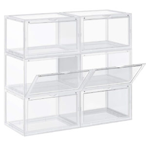 SONGMICS Organizatoare pantofi, transparente cu usa frontala, stivuibile, PVC, 6 cutii x 36x28x22 cm, transparent