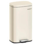 SONGMICS Cos de gunoi din otel cu pedala, galeata interioara plastic, capac inchidere lenta, 30L, 35x30x63cm, bej