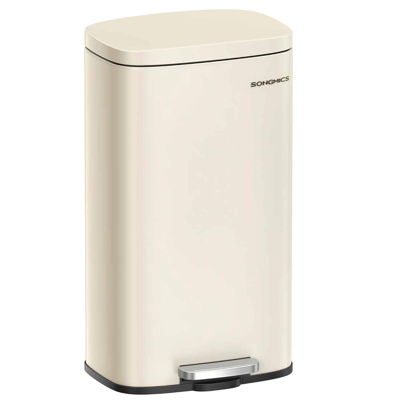 SONGMICS Cos de gunoi din otel cu pedala, galeata interioara plastic, capac inchidere lenta, 30L, 35x30x63cm, bej