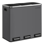 SONGMICS Cos de gunoi colectare selectiva cu 3 compartimente 3 x 18L, capace soft close, pedale, otel, 61x32x56 cm, gri mat