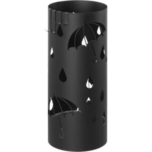 SONGMICS Suport metalic pentru umbrele, cu carlige si tava de picurare, 17x17x41cm, negru