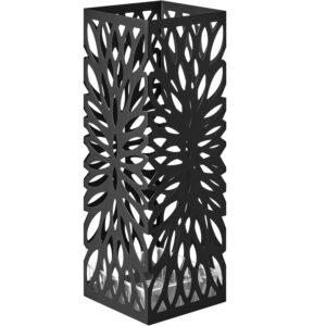 SONGMICS Suport pentru umbrele, metalic, cu recipient apa si carlige, 16x16x41 cm, negru