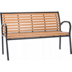 Banca de gradina cu cadru metalic, sezut si spatar rezistent din PVC imitatie lemn, 125x60x80 cm, maro