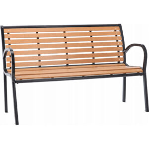 Banca de gradina cu cadru metalic, sezut si spatar rezistent din PVC imitatie lemn, 125x60x80 cm, maro