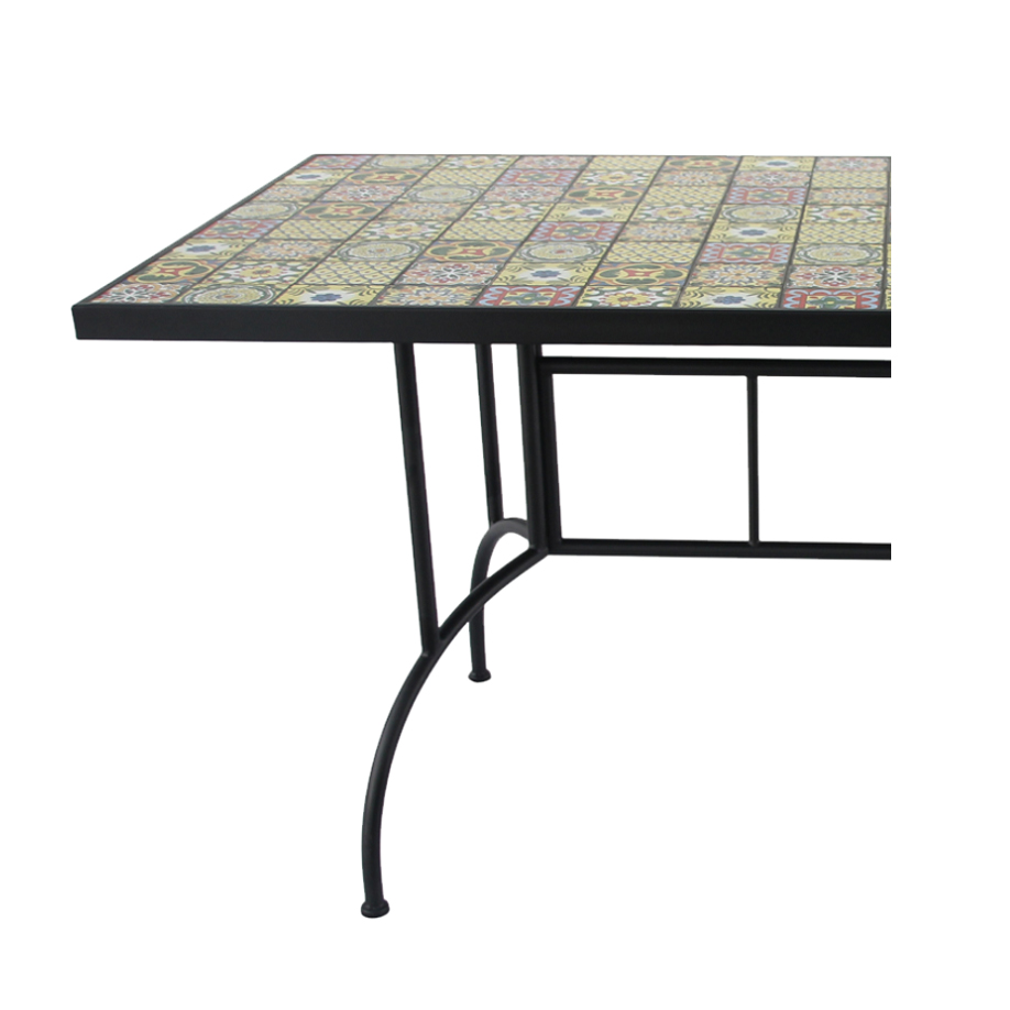 Masa de gradina dreptunghiulara cu blat mozaic si cadru metalic, 150x80x74 cm - imagine 3