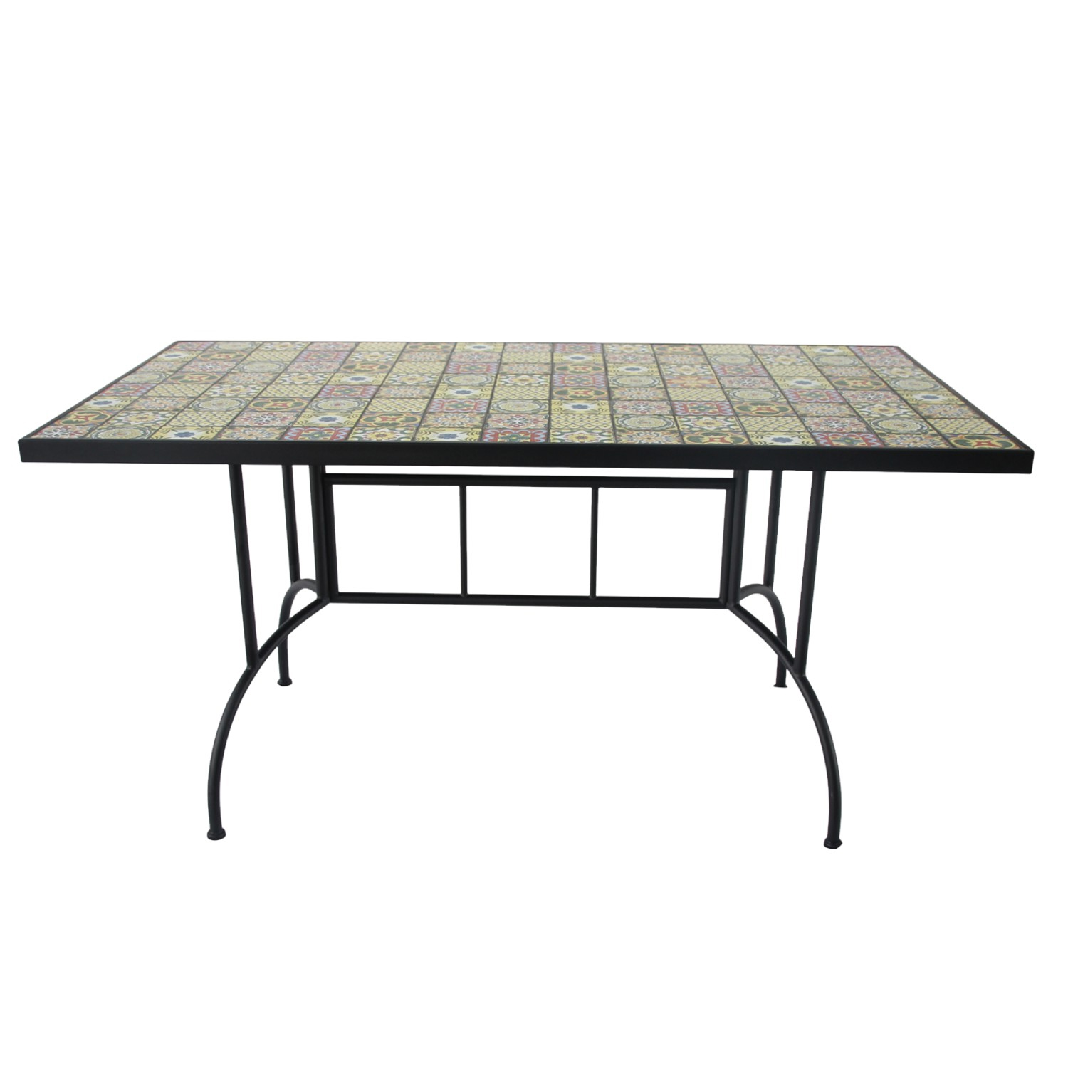 Masa de gradina dreptunghiulara cu blat mozaic si cadru metalic, 150x80x74 cm - imagine 2