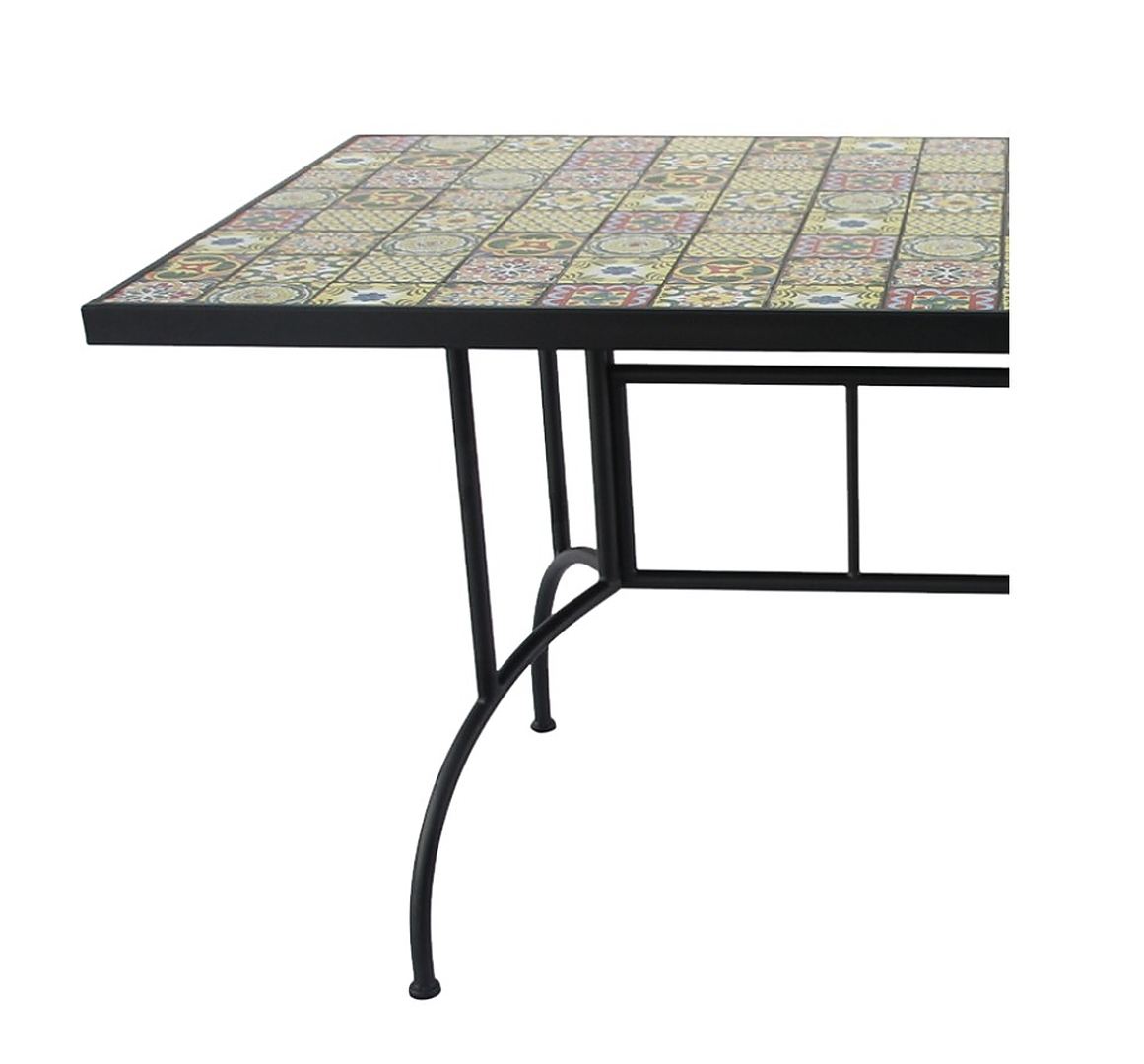 Masa de gradina dreptunghiulara cu blat mozaic si cadru metalic, 150x80x74 cm - imagine 5