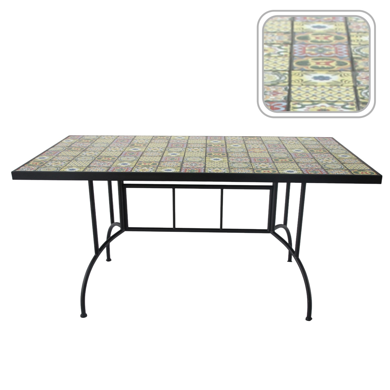 Masa de gradina dreptunghiulara cu blat mozaic si cadru metalic, 150x80x74 cm - imagine 6